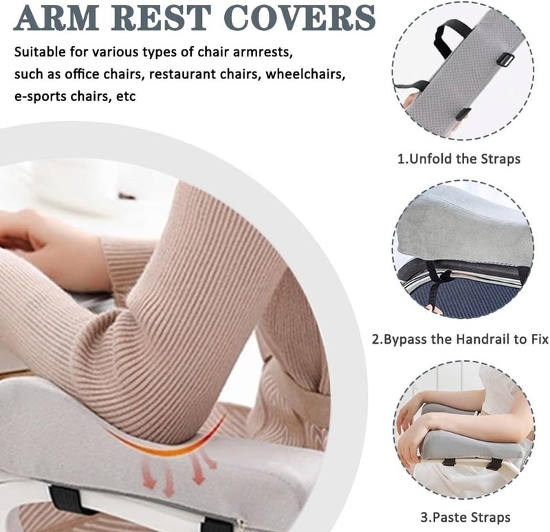 Shapeazy 2 Pack Office Chair Armrest Pads Covers,Arm Rest Pad with Memory Foam Elbow Pillow for Forearm Pressure Relief, Arm Rest Covers for Office Chairs, Wheelchair, Comfy Gaming Chair (Grey) - Image 5